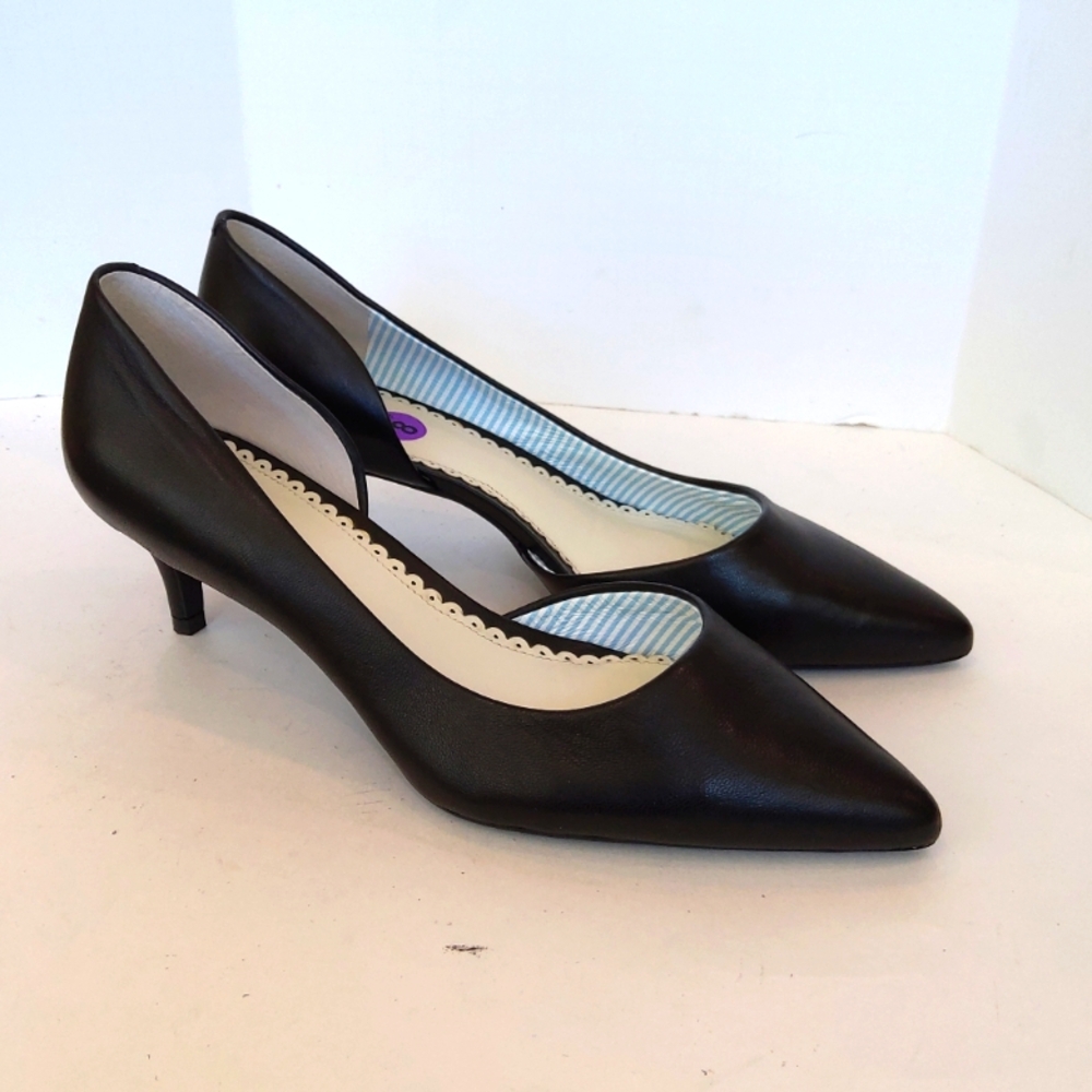1901 black leather kitten heels shoes